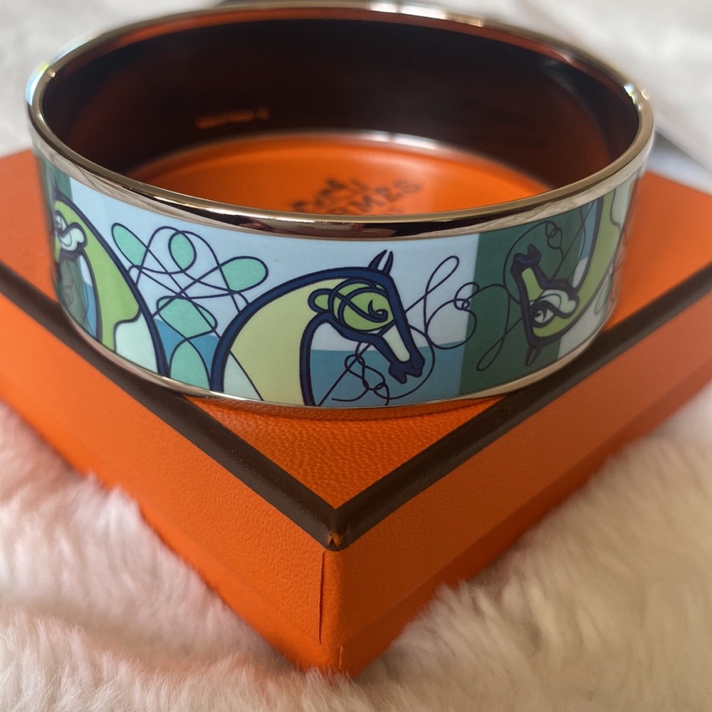Authentic Hermès Enamel Palladium Coup De Fouet Horse Bracelet-like new